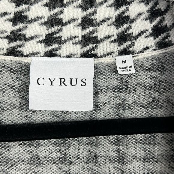 CYRUS Size M Coatigan Open Cardigan Coat Long Black White Houndstooth Pockets - Picture 4 of 6